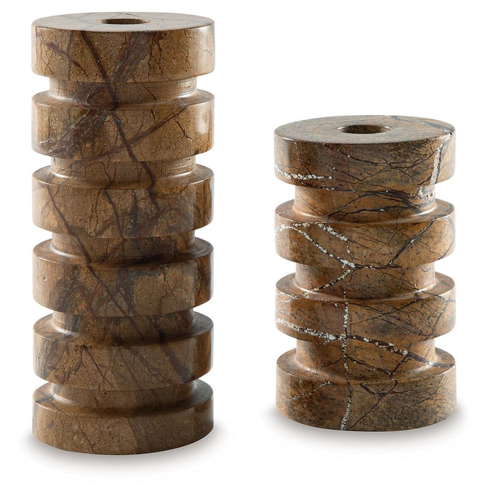 Emsleyfield - Tan - Candle Holder Set (Set of 2) - Tallahassee Discount Furniture (FL)