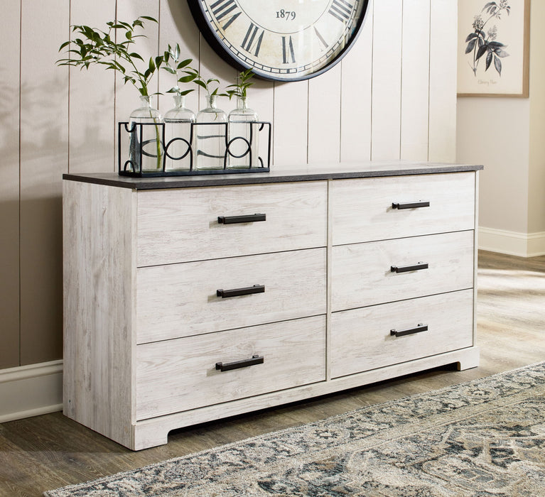 Shawburn - White / Black / Gray - Six Drawer Dresser - Pewter-tone pulls - Tallahassee Discount Furniture (FL)