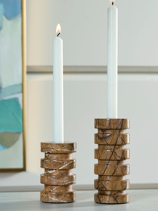 Emsleyfield - Tan - Candle Holder Set (Set of 2) - Tallahassee Discount Furniture (FL)