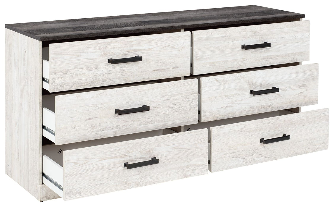 Shawburn - White / Black / Gray - Six Drawer Dresser - Pewter-tone pulls - Tallahassee Discount Furniture (FL)