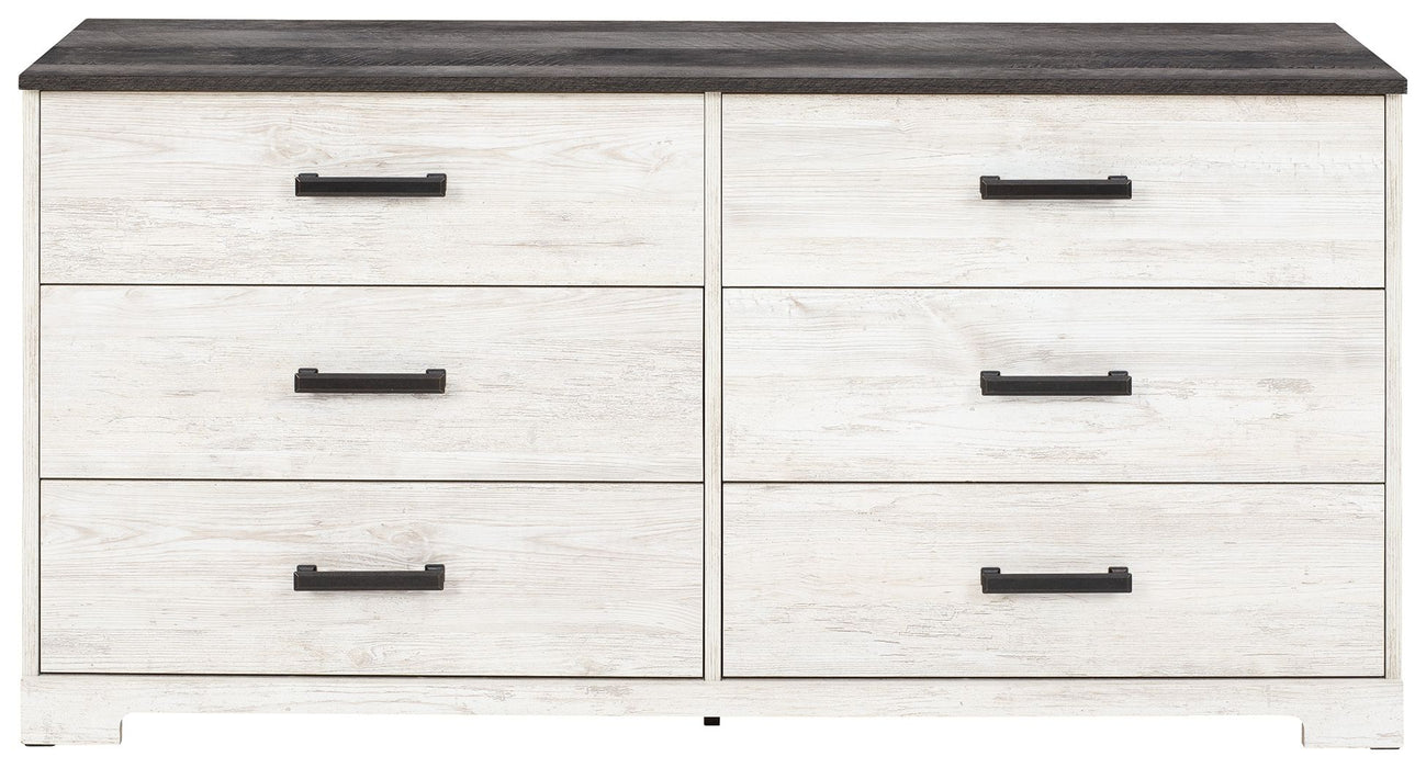 Shawburn - White / Black / Gray - Six Drawer Dresser - Pewter-tone pulls - Tallahassee Discount Furniture (FL)