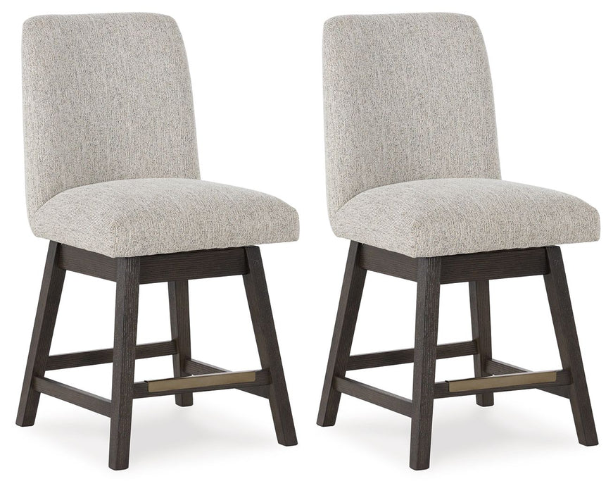 Burkhaus - Beige / Dark Brown - Upholstered Swivel Barstool (Set of 2) - Tallahassee Discount Furniture (FL)
