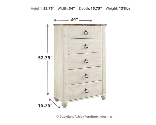 Willowton - Brown / Beige / White - Five Drawer Chest - Tallahassee Discount Furniture (FL)