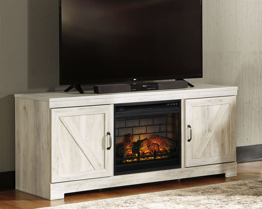 Bellaby - Whitewash - 63" TV Stand With Faux Firebrick Fireplace Insert - Tallahassee Discount Furniture (FL)