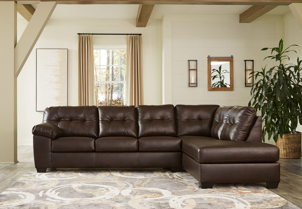 Donlen - Chocolate - 3 Pc. - Left Arm Facing Sofa 2 Pc Sectional, Ottoman