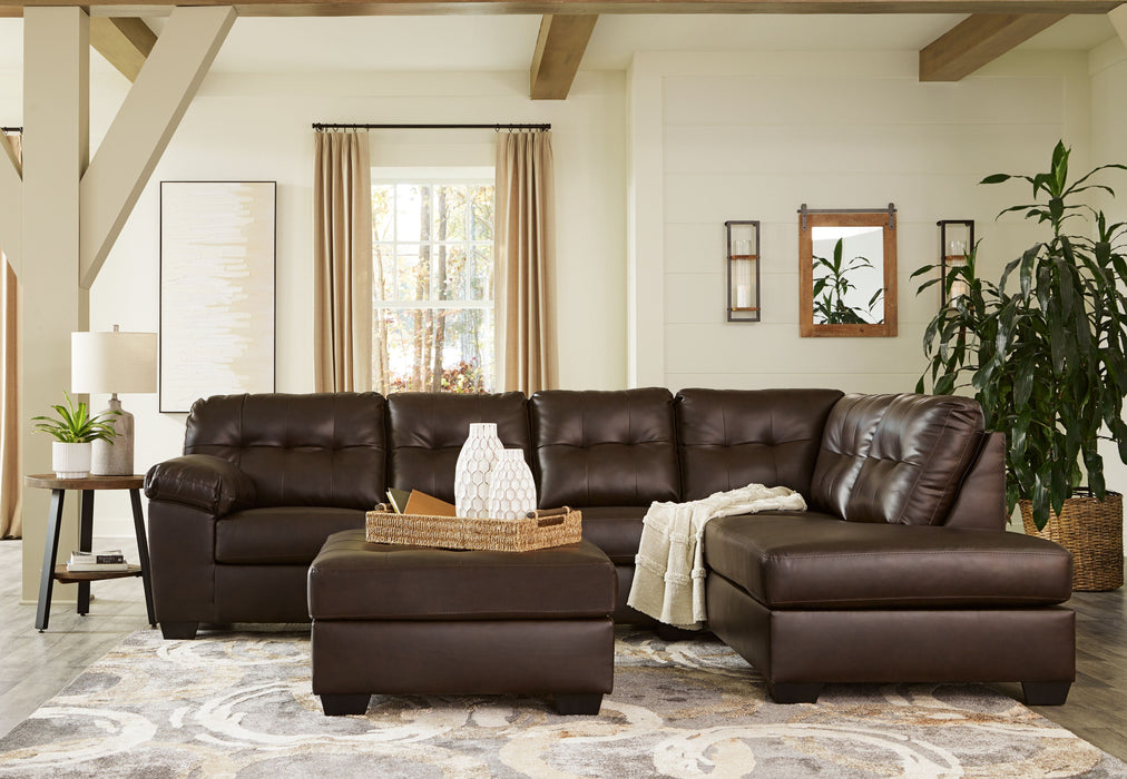 Donlen - Chocolate - 3 Pc. - Left Arm Facing Sofa 2 Pc Sectional, Ottoman