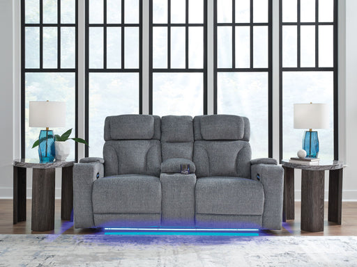 Studio Cave - Steel - Power Reclining Loveseat with Console - Tallahassee Discount Furniture (FL)