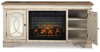 Realyn - 2 Pc. - 74" TV Stand With Electric Infrared Fireplace Insert - Chipped White - Tallahassee Discount Furniture (FL)