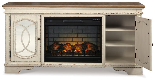 Realyn - Chipped White - 2 Pc. - 74" TV Stand with Electric Infrared Fireplace Insert - Tallahassee Discount Furniture (FL)