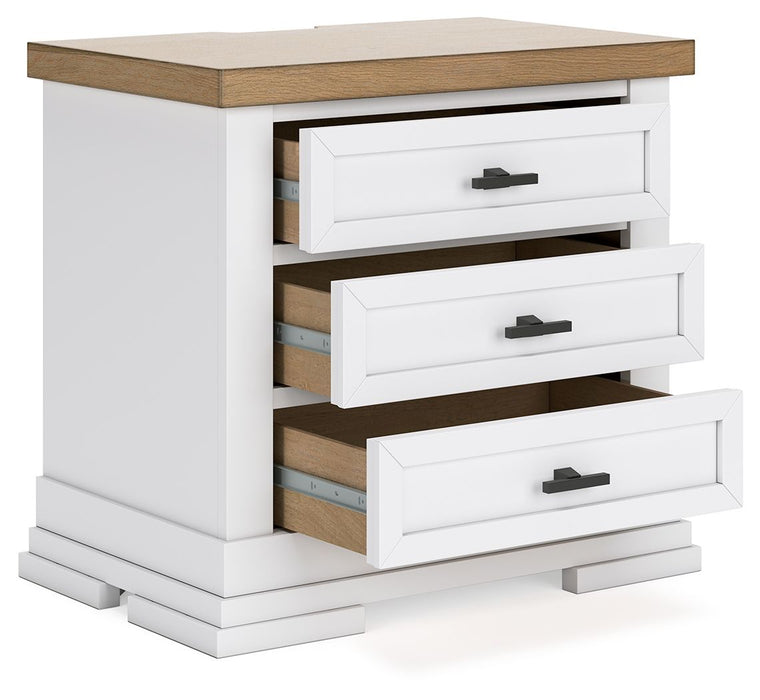Ashbryn - White / Natural - Three Drawer Night Stand - Tallahassee Discount Furniture (FL)
