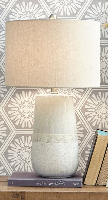 Shavon - Beige / White - Ceramic Table Lamp - Tallahassee Discount Furniture (FL)