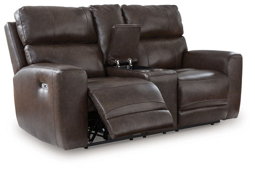 Crossplex - Smoke - Power Recline Loveseat / Console / Adjustable Headrest - Tallahassee Discount Furniture (FL)
