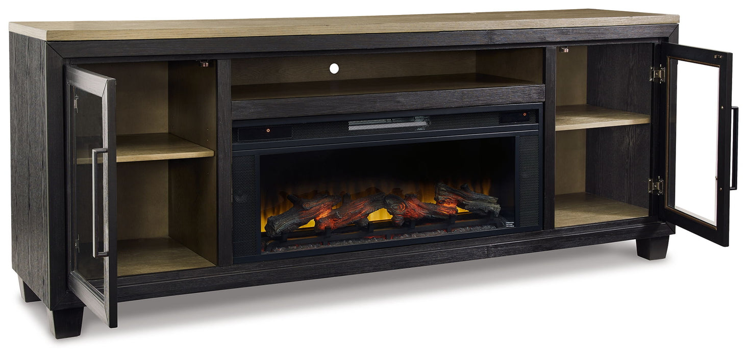 Foyland - 83" TV Stand With Electric Infrared Fireplace Insert - Black / Brown - Tallahassee Discount Furniture (FL)