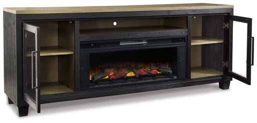 Foyland - Black / Brown - 83" TV Stand With Electric Infrared Fireplace Insert - Tallahassee Discount Furniture (FL)