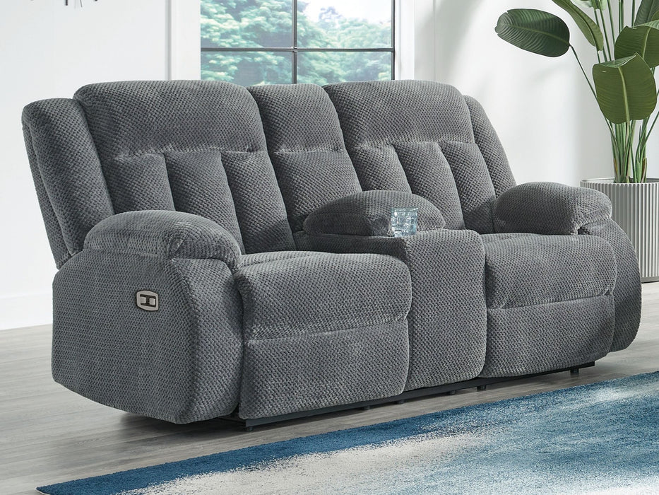 Observation - Double Reclining Power Loveseat With Console - Steel - Tallahassee Discount Furniture (FL)