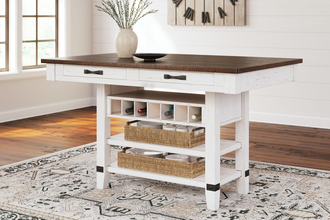 Valebeck - 5 Pc. - Counter Table With Wine Rack, 4 Swivel Stools - White / Brown - Tallahassee Discount Furniture (FL)