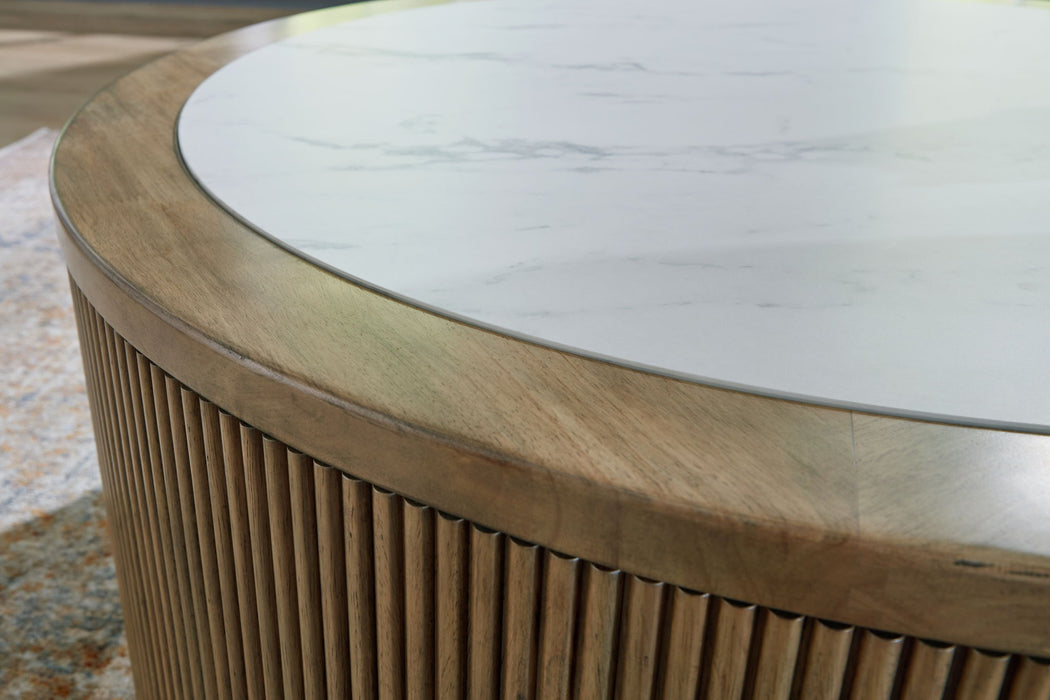 Camdill - Light Brown / White - Round Cocktail Table - Tallahassee Discount Furniture (FL)