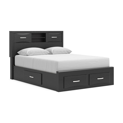 Stabotta - Queen Bookcase Bed With Storage Footboard And 2 Under Bed Storage Units - Black - Tallahassee Discount Furniture (FL)