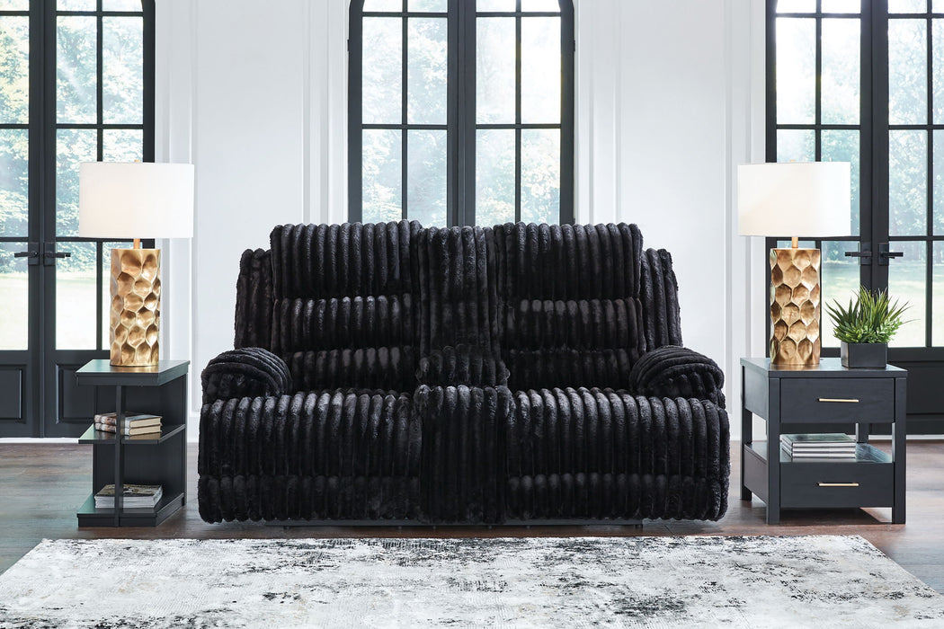 Rhine Falls - Double Reclining Power Loveseat With Console - Onyx - Tallahassee Discount Furniture (FL)