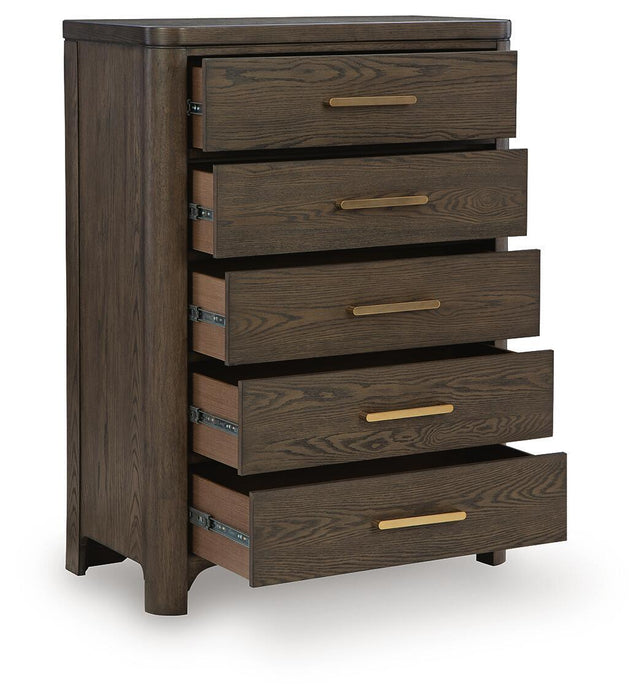 Radkin - Five Drawer Chest - Burnished Brown