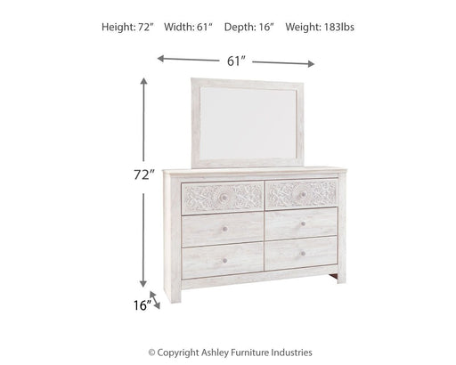 Paxberry - Dresser, Mirror - Medallion Drawer Pulls - Whitewash - Tallahassee Discount Furniture (FL)