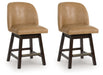Neymorton - Dark Grayish Brown - Upholstered Swivel Faux Leather Barstool (Set of 2) - Tallahassee Discount Furniture (FL)
