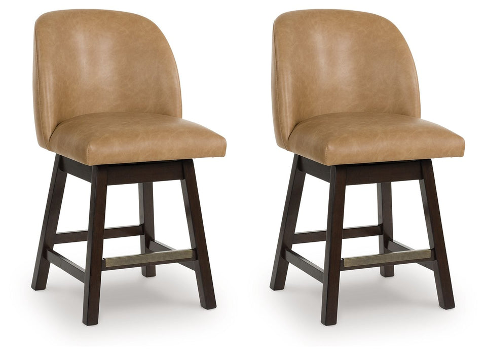 Neymorton - Dark Grayish Brown - Upholstered Swivel Faux Leather Barstool (Set of 2) - Tallahassee Discount Furniture (FL)