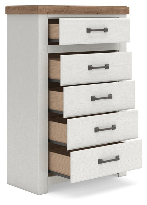 Savonport - Five Drawer Chest - White / Brown - Tallahassee Discount Furniture (FL)