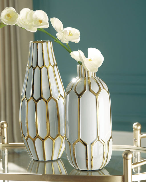 Mohsen - Vase Set (Set of 2) - Gold Finish / White - Tallahassee Discount Furniture (FL)