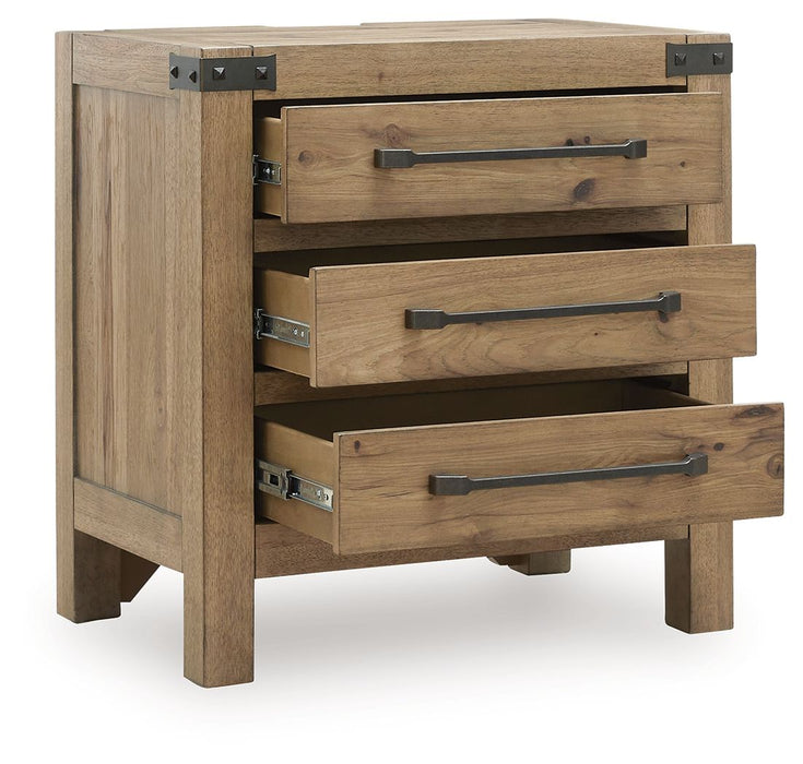 Ridgester - Three Drawer Night Stand - Light Brown - Tallahassee Discount Furniture (FL)