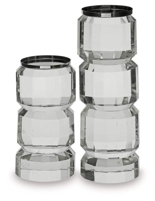 Brentley - Clear / Silver Finish - Candle Holder Set (Set of 2) - Tallahassee Discount Furniture (FL)