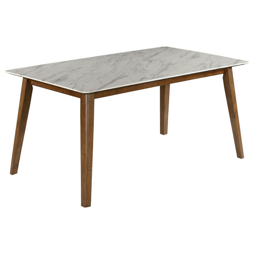 Everett Faux Marble Top Dining Table Natural Walnut and White image