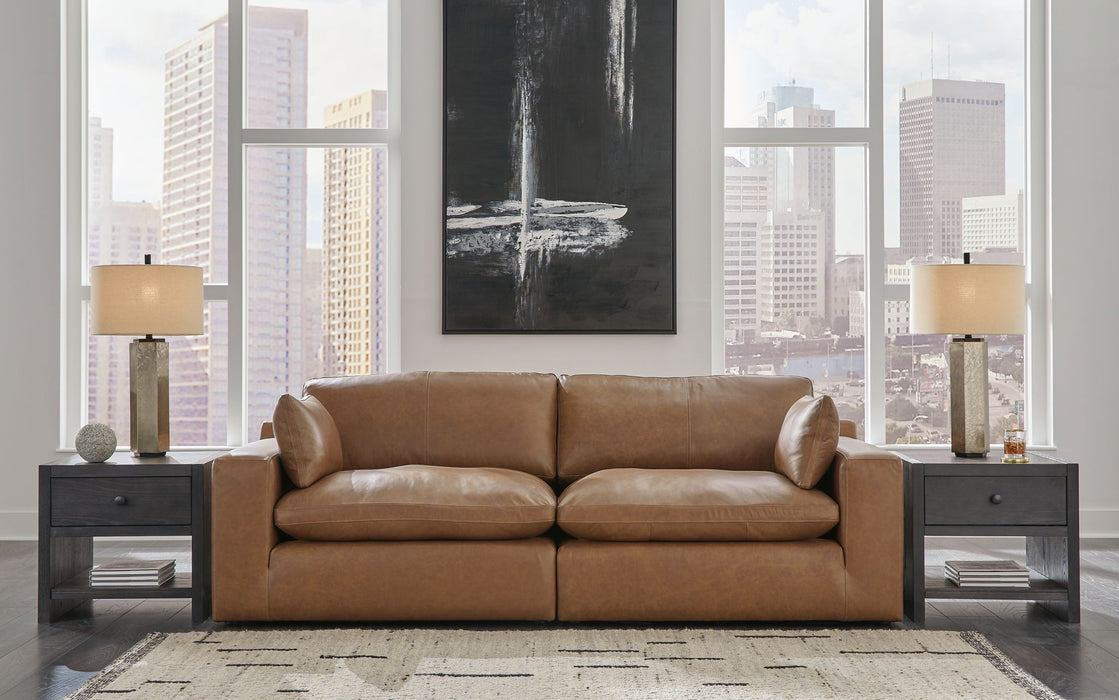 Emilia - 3 Pc. - 2-Piece Sectional Loveseat, Ottoman - Caramel - Tallahassee Discount Furniture (FL)