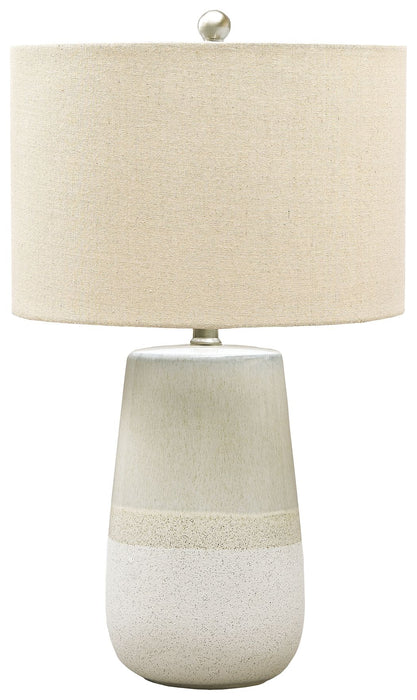 Shavon - Beige / White - Ceramic Table Lamp - Tallahassee Discount Furniture (FL)
