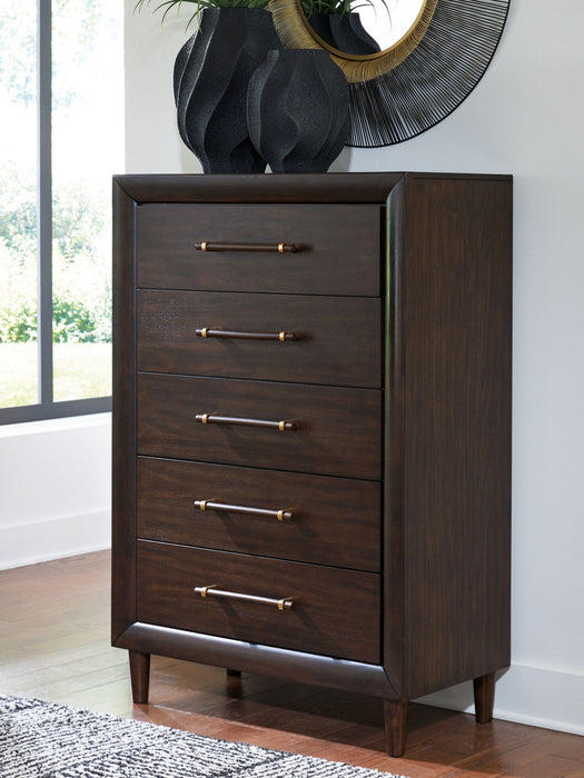 Dantenton - Five Drawer Chest - Merlot - Tallahassee Discount Furniture (FL)