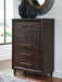 Dantenton - Five Drawer Chest - Merlot - Tallahassee Discount Furniture (FL)