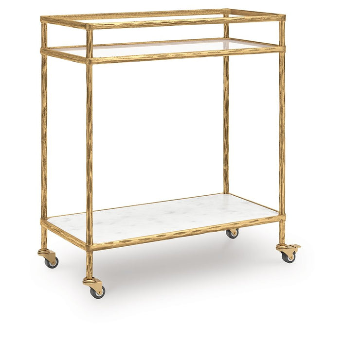 Plattfield - Bar Cart - Antique Gold Finish - Tallahassee Discount Furniture (FL)