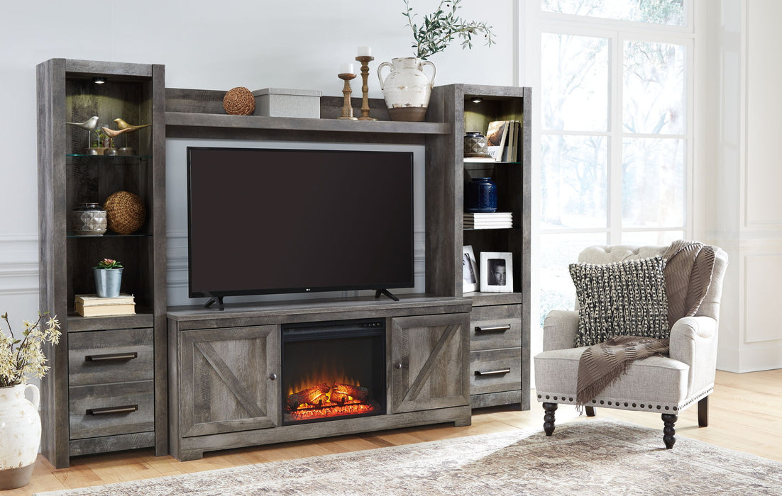 Wynnlow - Gray - Entertainment Center - TV Stand With Glass/Stone Fireplace Insert - Tallahassee Discount Furniture (FL)