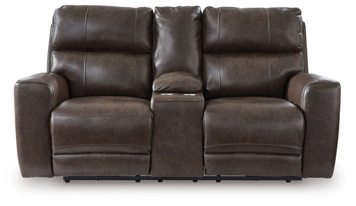 Crossplex - Smoke - Power Recline Loveseat / Console / Adjustable Headrest - Tallahassee Discount Furniture (FL)