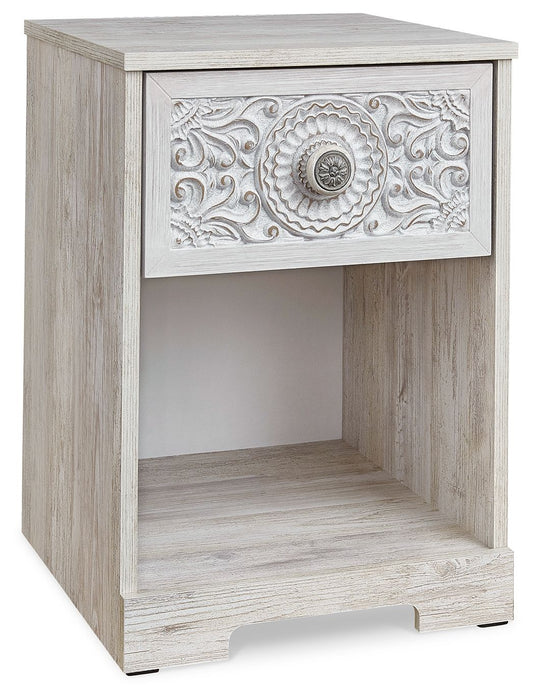 Paxberry - One Drawer Night Stand - Open Cubby - Whitewash - Tallahassee Discount Furniture (FL)