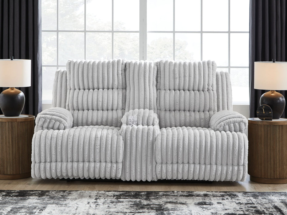Rhines Falls - Alloy - Double Reclining Power Loveseat With Console - Tallahassee Discount Furniture (FL)