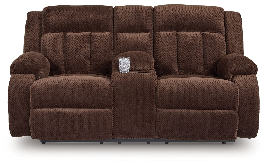 Free Wake - Chocolate - Double Relcining Power Loveseat With Console - Tallahassee Discount Furniture (FL)