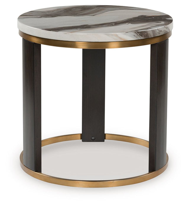 Jazmore - Brown / Brass Finish - Round End Table - Tallahassee Discount Furniture (FL)