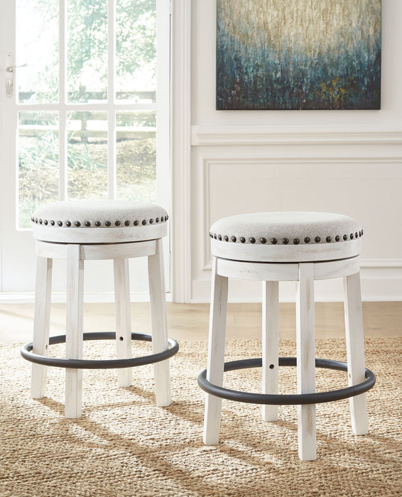 Valebeck - 5 Pc. - Counter Table With Wine Rack, 4 Swivel Stools - White / Brown - Tallahassee Discount Furniture (FL)