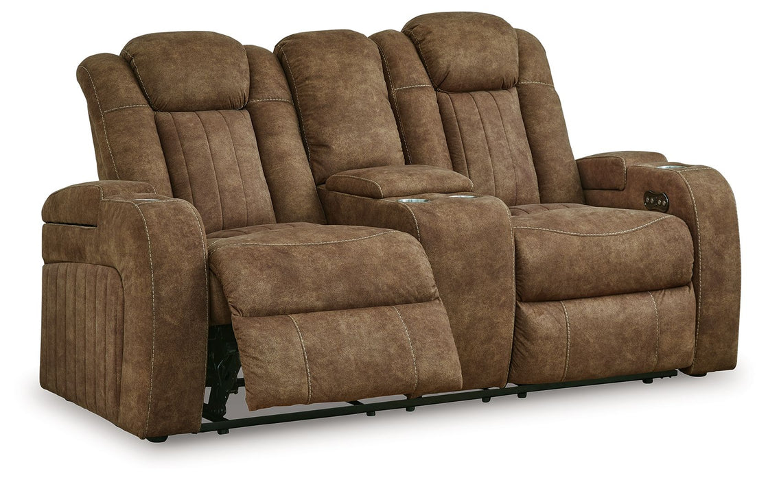 Wolfridge - Brindle - Power Reclining Loveseat With Console /Adj Hdrst - Tallahassee Discount Furniture (FL)