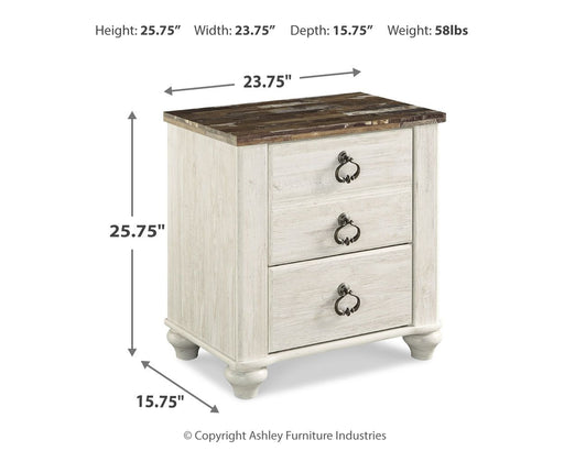 Willowton - Two Drawer Night Stand - Brown / Beige / White - Tallahassee Discount Furniture (FL)