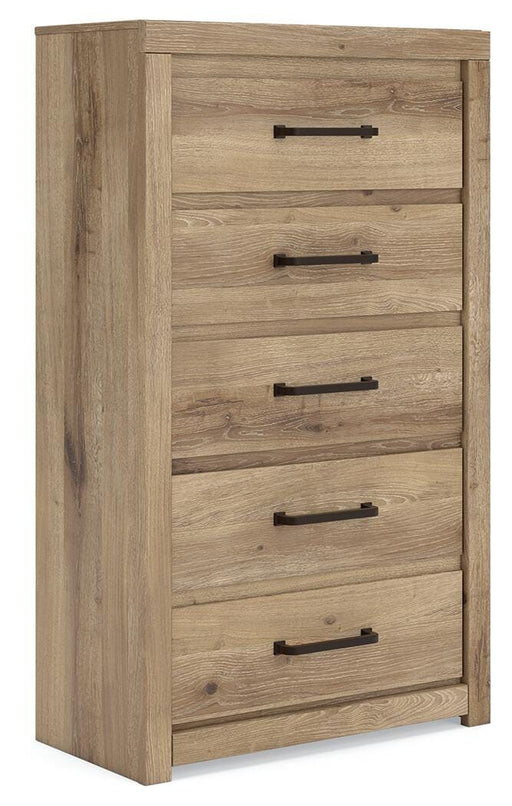 Brozmont - Five Drawer Chest - Tan - Tallahassee Discount Furniture (FL)