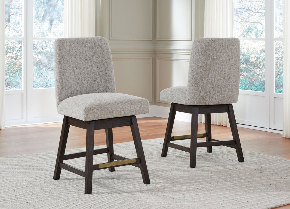 Burkhaus - Beige / Dark Brown - Upholstered Swivel Barstool (Set of 2) - Tallahassee Discount Furniture (FL)
