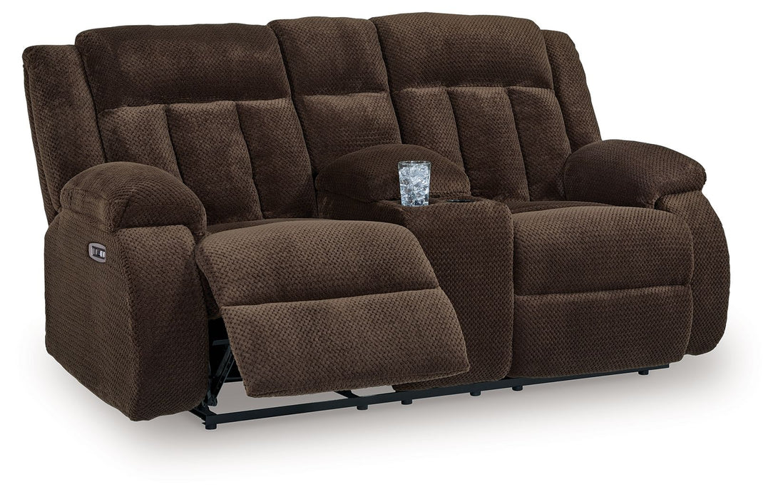 Free Wake - Double Relcining Power Loveseat With Console - Chocolate - Tallahassee Discount Furniture (FL)
