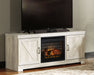 Bellaby - Whitewash - 63" TV Stand With Faux Firebrick Fireplace Insert - Tallahassee Discount Furniture (FL)